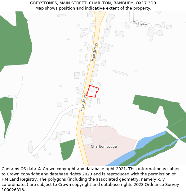 GREYSTONES, MAIN STREET, CHARLTON, BANBURY, OX17 3DR: Location map and indicative extent of plot