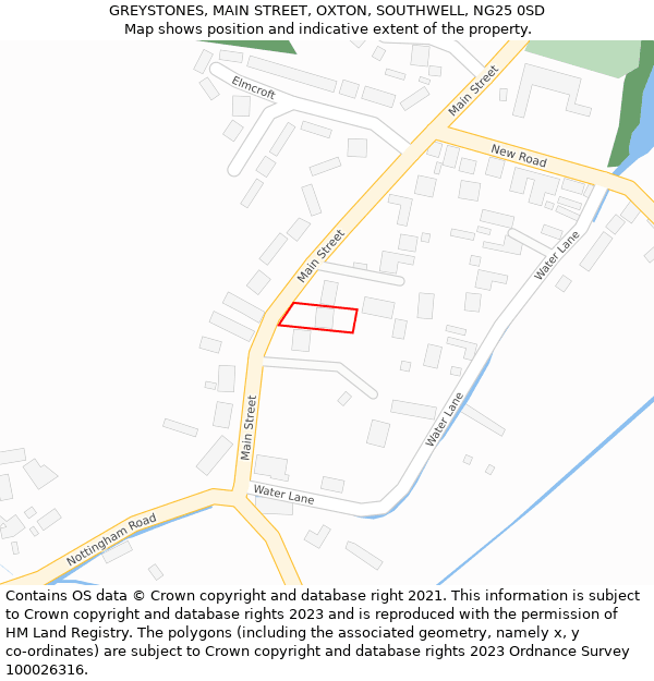GREYSTONES, MAIN STREET, OXTON, SOUTHWELL, NG25 0SD: Location map and indicative extent of plot
