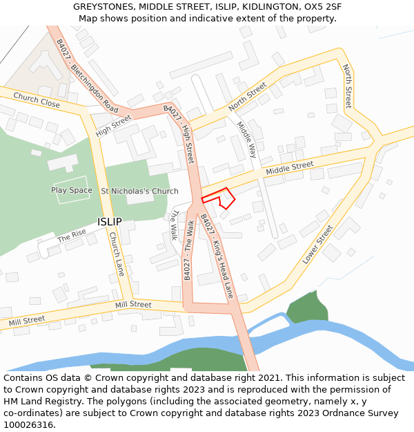 GREYSTONES, MIDDLE STREET, ISLIP, KIDLINGTON, OX5 2SF: Location map and indicative extent of plot