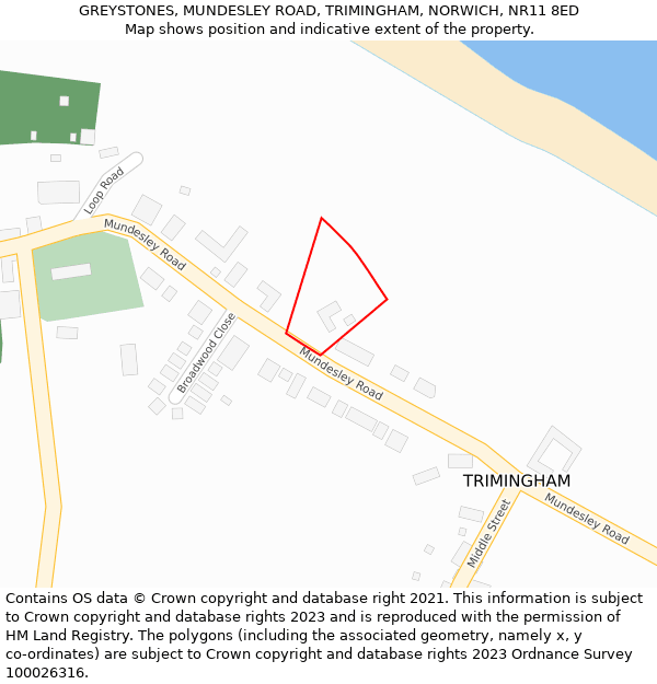 GREYSTONES, MUNDESLEY ROAD, TRIMINGHAM, NORWICH, NR11 8ED: Location map and indicative extent of plot