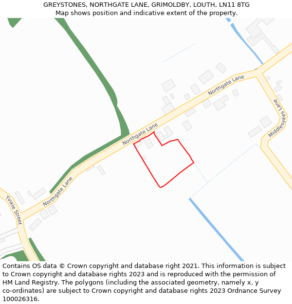 GREYSTONES, NORTHGATE LANE, GRIMOLDBY, LOUTH, LN11 8TG: Location map and indicative extent of plot