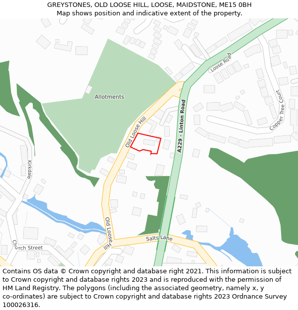 GREYSTONES, OLD LOOSE HILL, LOOSE, MAIDSTONE, ME15 0BH: Location map and indicative extent of plot