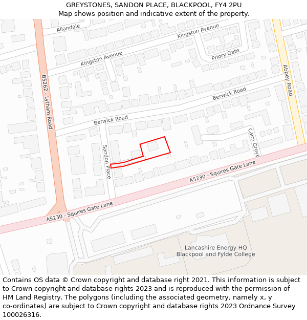 GREYSTONES, SANDON PLACE, BLACKPOOL, FY4 2PU: Location map and indicative extent of plot