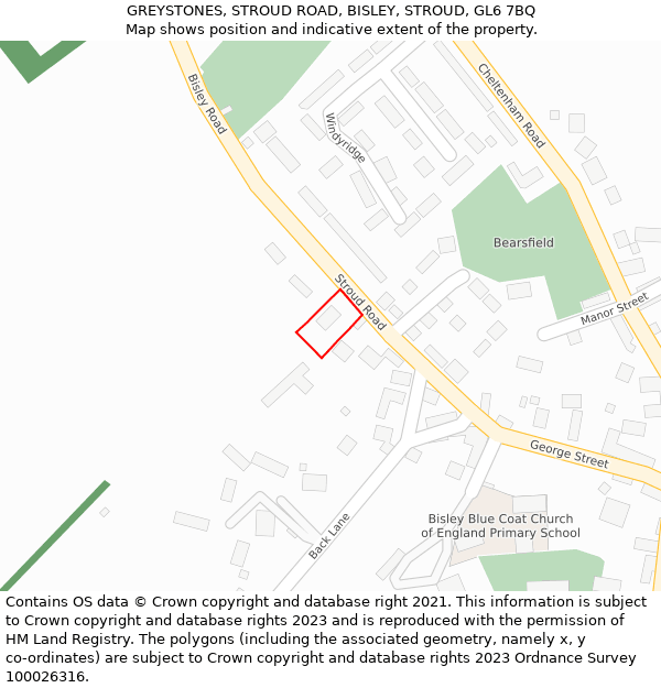 GREYSTONES, STROUD ROAD, BISLEY, STROUD, GL6 7BQ: Location map and indicative extent of plot