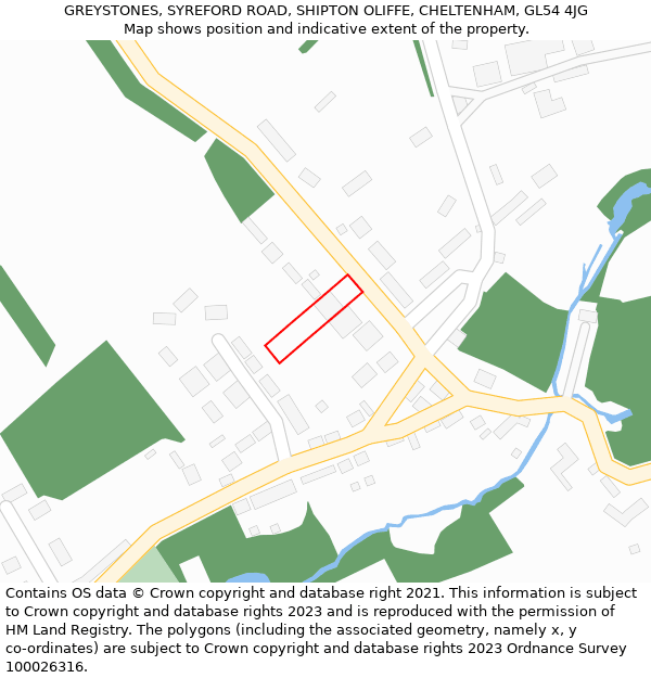 GREYSTONES, SYREFORD ROAD, SHIPTON OLIFFE, CHELTENHAM, GL54 4JG: Location map and indicative extent of plot