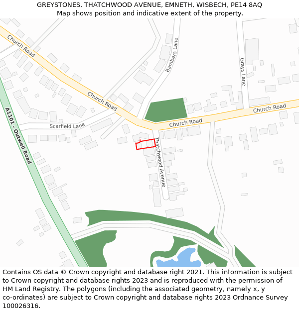 GREYSTONES, THATCHWOOD AVENUE, EMNETH, WISBECH, PE14 8AQ: Location map and indicative extent of plot