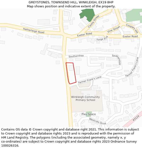 GREYSTONES, TOWNSEND HILL, WINKLEIGH, EX19 8HP: Location map and indicative extent of plot