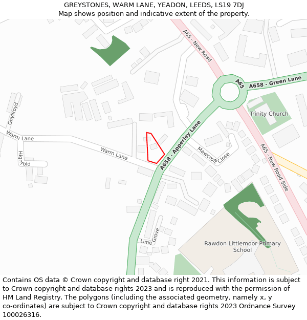 GREYSTONES, WARM LANE, YEADON, LEEDS, LS19 7DJ: Location map and indicative extent of plot