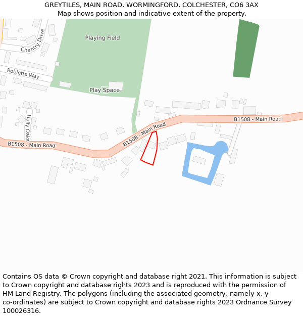 GREYTILES, MAIN ROAD, WORMINGFORD, COLCHESTER, CO6 3AX: Location map and indicative extent of plot