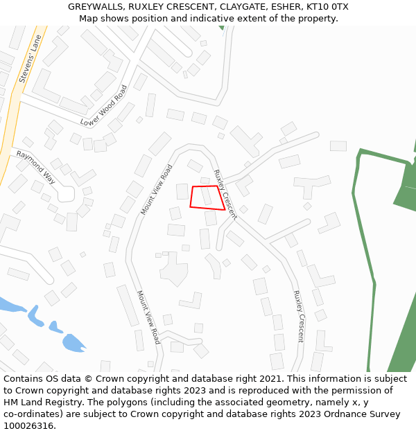 GREYWALLS, RUXLEY CRESCENT, CLAYGATE, ESHER, KT10 0TX: Location map and indicative extent of plot