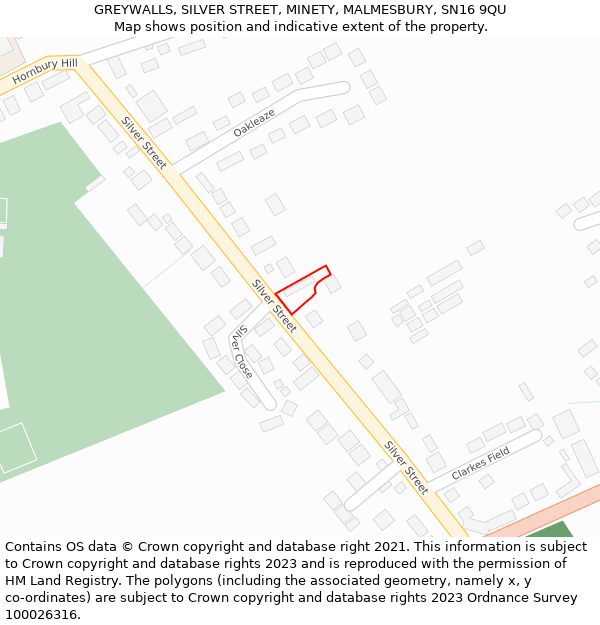 GREYWALLS, SILVER STREET, MINETY, MALMESBURY, SN16 9QU: Location map and indicative extent of plot