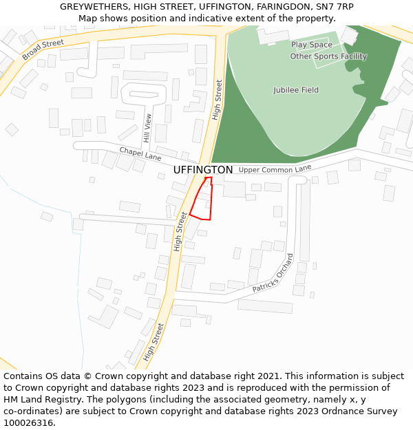 GREYWETHERS, HIGH STREET, UFFINGTON, FARINGDON, SN7 7RP: Location map and indicative extent of plot
