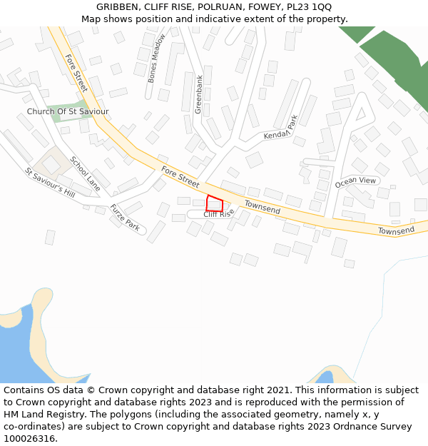 GRIBBEN, CLIFF RISE, POLRUAN, FOWEY, PL23 1QQ: Location map and indicative extent of plot