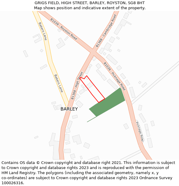 GRIGS FIELD, HIGH STREET, BARLEY, ROYSTON, SG8 8HT: Location map and indicative extent of plot