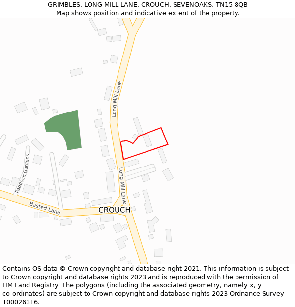 GRIMBLES, LONG MILL LANE, CROUCH, SEVENOAKS, TN15 8QB: Location map and indicative extent of plot