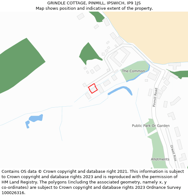GRINDLE COTTAGE, PINMILL, IPSWICH, IP9 1JS: Location map and indicative extent of plot