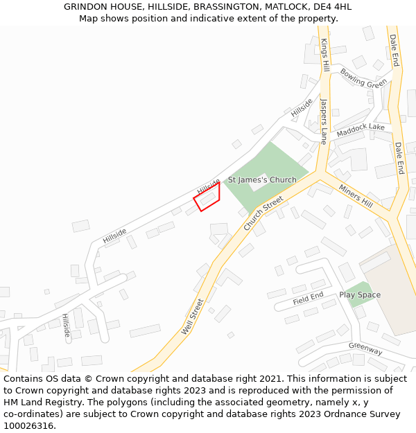 GRINDON HOUSE, HILLSIDE, BRASSINGTON, MATLOCK, DE4 4HL: Location map and indicative extent of plot