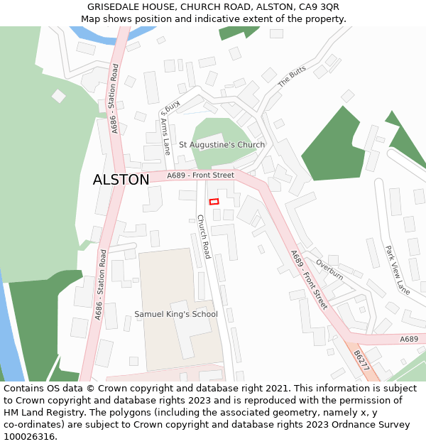 GRISEDALE HOUSE, CHURCH ROAD, ALSTON, CA9 3QR: Location map and indicative extent of plot