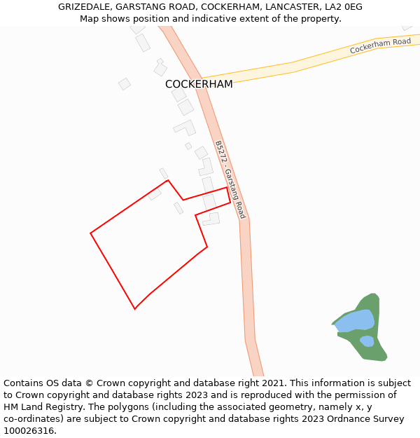 GRIZEDALE, GARSTANG ROAD, COCKERHAM, LANCASTER, LA2 0EG: Location map and indicative extent of plot