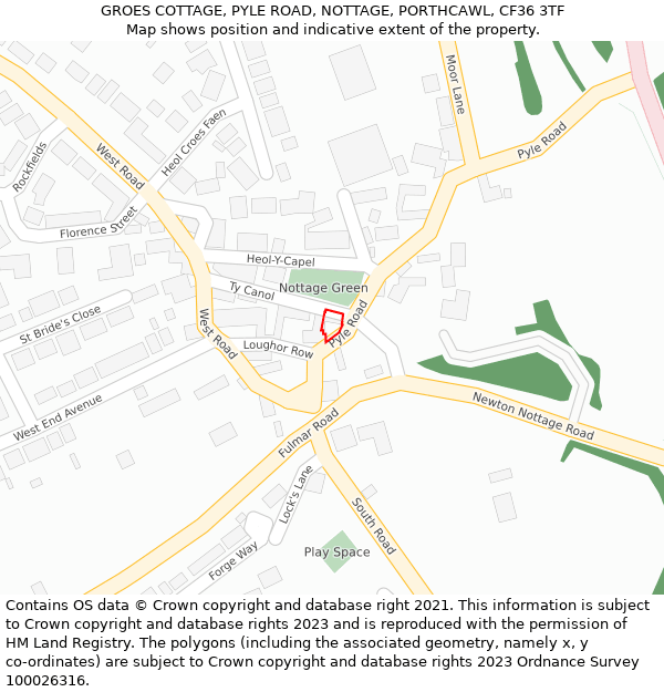 GROES COTTAGE, PYLE ROAD, NOTTAGE, PORTHCAWL, CF36 3TF: Location map and indicative extent of plot