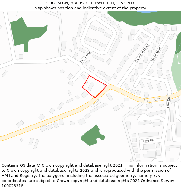 GROESLON, ABERSOCH, PWLLHELI, LL53 7HY: Location map and indicative extent of plot