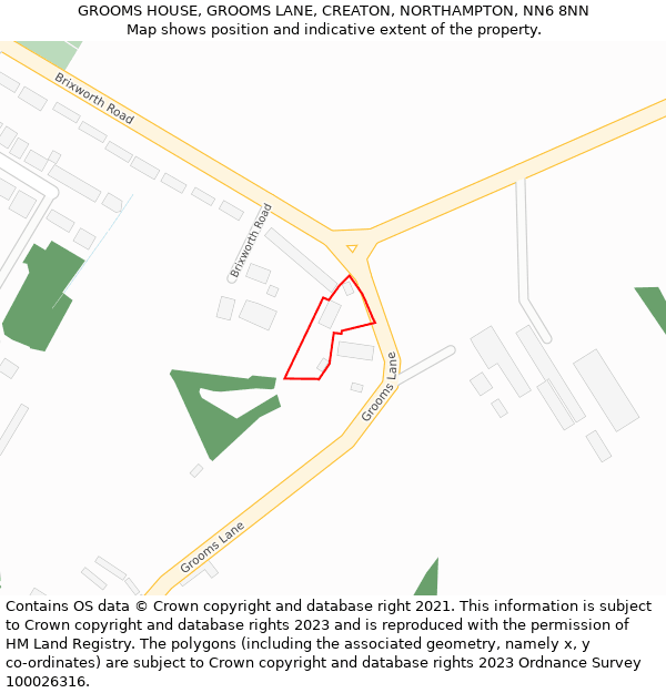 GROOMS HOUSE, GROOMS LANE, CREATON, NORTHAMPTON, NN6 8NN: Location map and indicative extent of plot