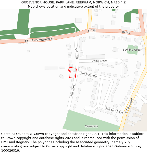 GROSVENOR HOUSE, PARK LANE, REEPHAM, NORWICH, NR10 4JZ: Location map and indicative extent of plot