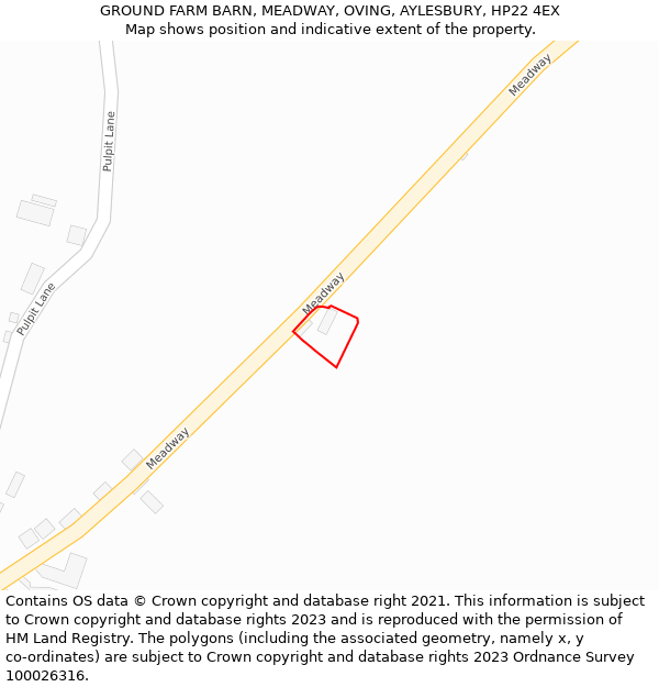 GROUND FARM BARN, MEADWAY, OVING, AYLESBURY, HP22 4EX: Location map and indicative extent of plot