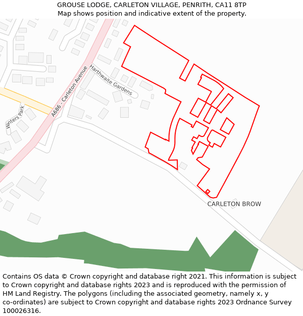 GROUSE LODGE, CARLETON VILLAGE, PENRITH, CA11 8TP: Location map and indicative extent of plot