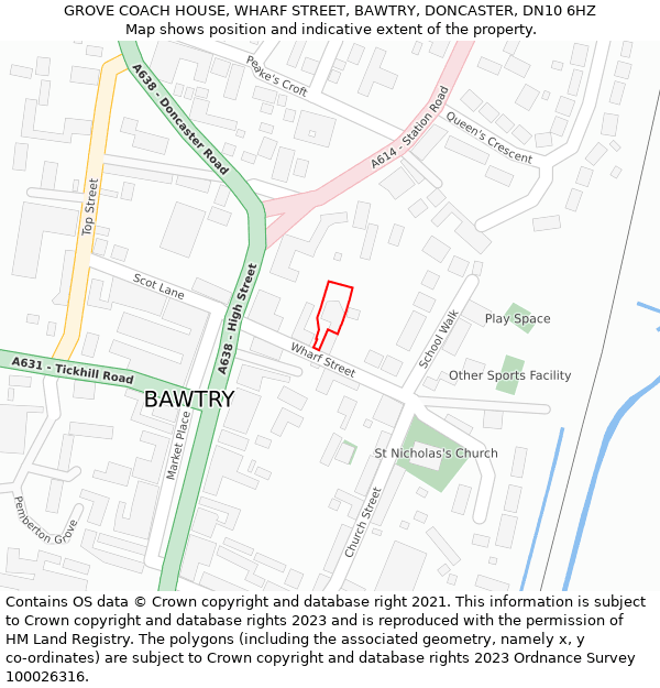 GROVE COACH HOUSE, WHARF STREET, BAWTRY, DONCASTER, DN10 6HZ: Location map and indicative extent of plot