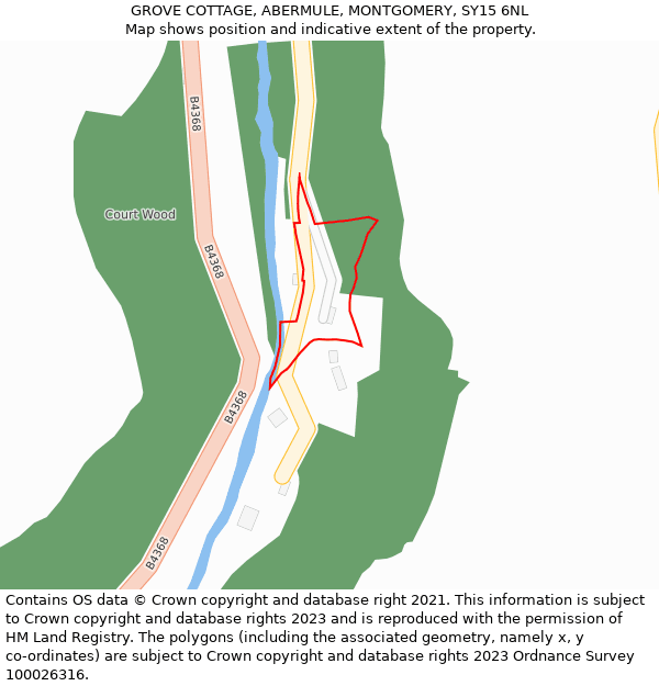 GROVE COTTAGE, ABERMULE, MONTGOMERY, SY15 6NL: Location map and indicative extent of plot