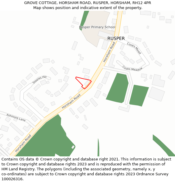 GROVE COTTAGE, HORSHAM ROAD, RUSPER, HORSHAM, RH12 4PR: Location map and indicative extent of plot