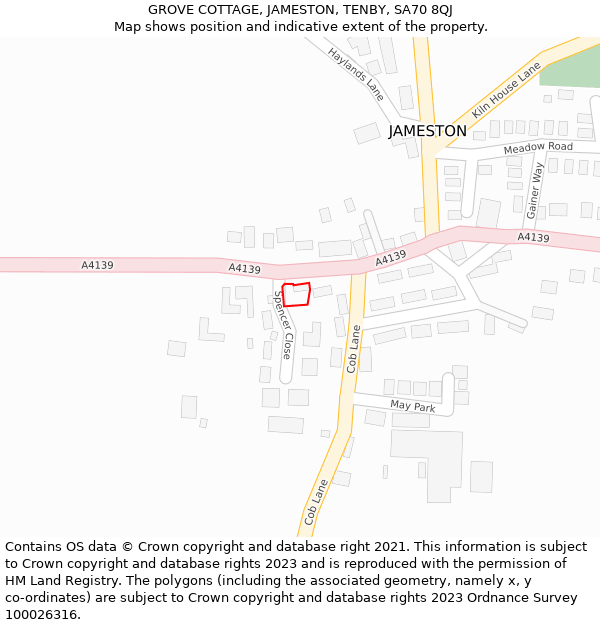 GROVE COTTAGE, JAMESTON, TENBY, SA70 8QJ: Location map and indicative extent of plot