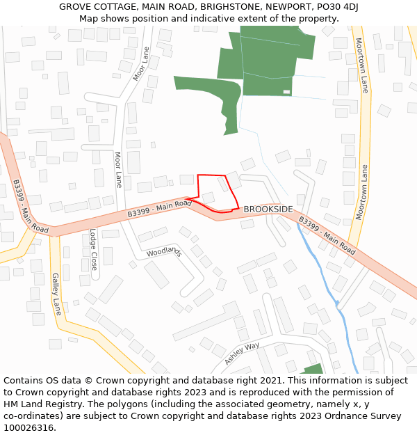 GROVE COTTAGE, MAIN ROAD, BRIGHSTONE, NEWPORT, PO30 4DJ: Location map and indicative extent of plot