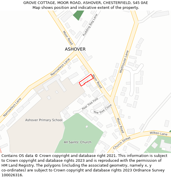 GROVE COTTAGE, MOOR ROAD, ASHOVER, CHESTERFIELD, S45 0AE: Location map and indicative extent of plot