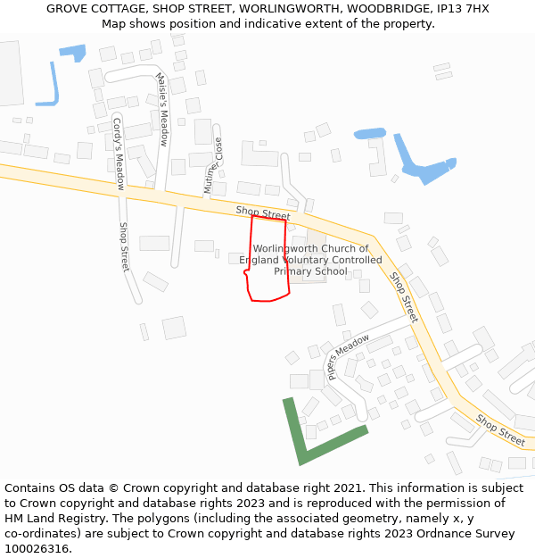 GROVE COTTAGE, SHOP STREET, WORLINGWORTH, WOODBRIDGE, IP13 7HX: Location map and indicative extent of plot