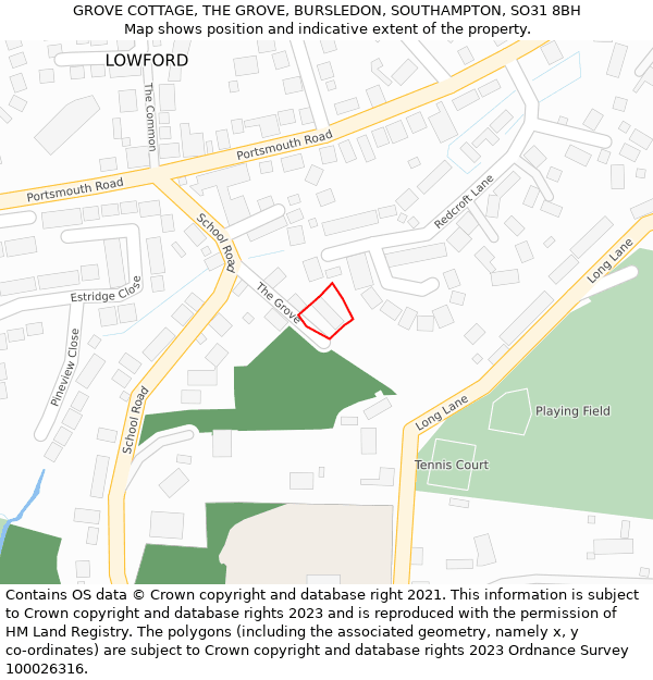GROVE COTTAGE, THE GROVE, BURSLEDON, SOUTHAMPTON, SO31 8BH: Location map and indicative extent of plot