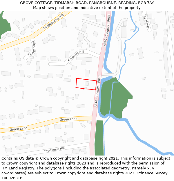 GROVE COTTAGE, TIDMARSH ROAD, PANGBOURNE, READING, RG8 7AY: Location map and indicative extent of plot