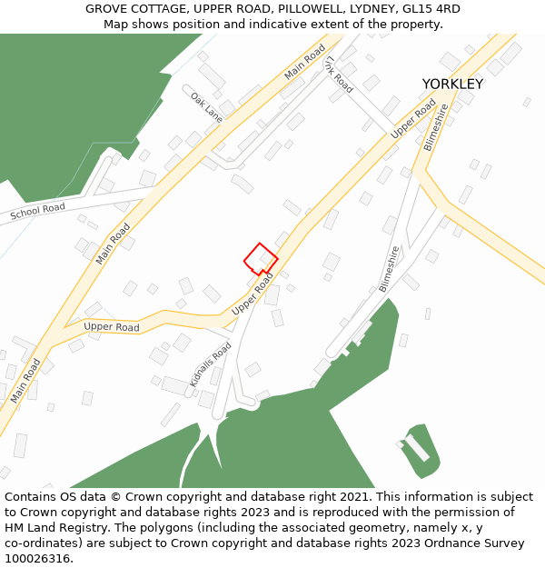 GROVE COTTAGE, UPPER ROAD, PILLOWELL, LYDNEY, GL15 4RD: Location map and indicative extent of plot