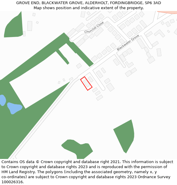 GROVE END, BLACKWATER GROVE, ALDERHOLT, FORDINGBRIDGE, SP6 3AD: Location map and indicative extent of plot