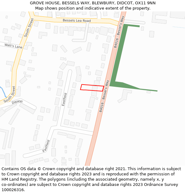 GROVE HOUSE, BESSELS WAY, BLEWBURY, DIDCOT, OX11 9NN: Location map and indicative extent of plot
