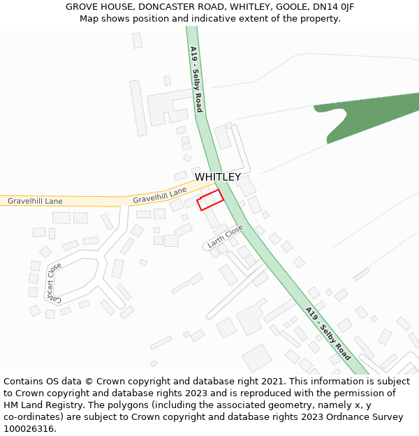 GROVE HOUSE, DONCASTER ROAD, WHITLEY, GOOLE, DN14 0JF: Location map and indicative extent of plot