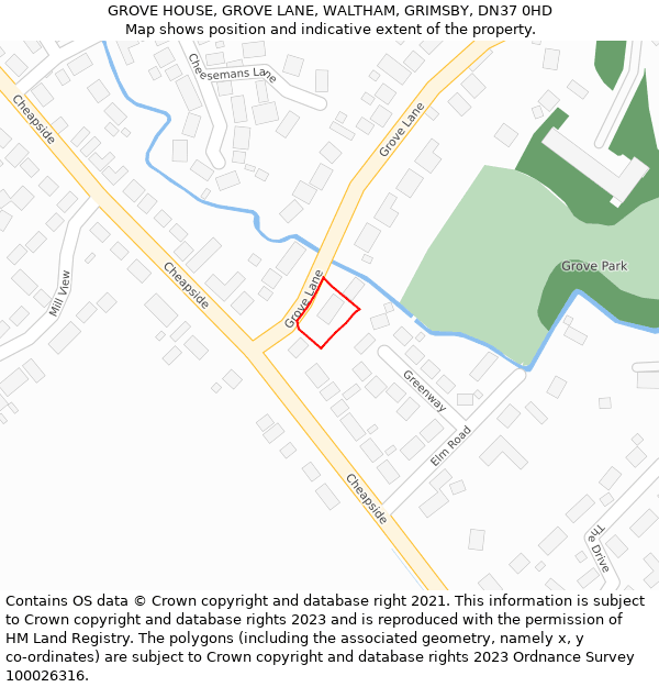 GROVE HOUSE, GROVE LANE, WALTHAM, GRIMSBY, DN37 0HD: Location map and indicative extent of plot