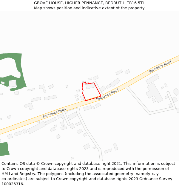 GROVE HOUSE, HIGHER PENNANCE, REDRUTH, TR16 5TH: Location map and indicative extent of plot