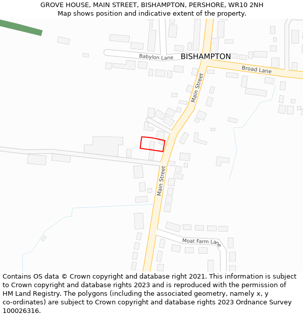 GROVE HOUSE, MAIN STREET, BISHAMPTON, PERSHORE, WR10 2NH: Location map and indicative extent of plot