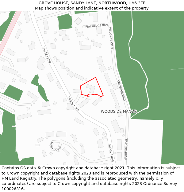 GROVE HOUSE, SANDY LANE, NORTHWOOD, HA6 3ER: Location map and indicative extent of plot