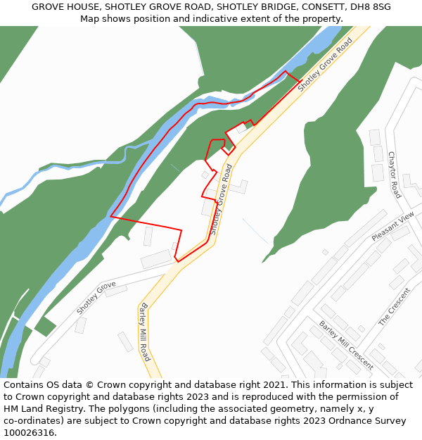 GROVE HOUSE, SHOTLEY GROVE ROAD, SHOTLEY BRIDGE, CONSETT, DH8 8SG: Location map and indicative extent of plot