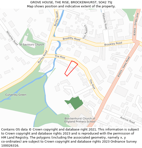 GROVE HOUSE, THE RISE, BROCKENHURST, SO42 7SJ: Location map and indicative extent of plot