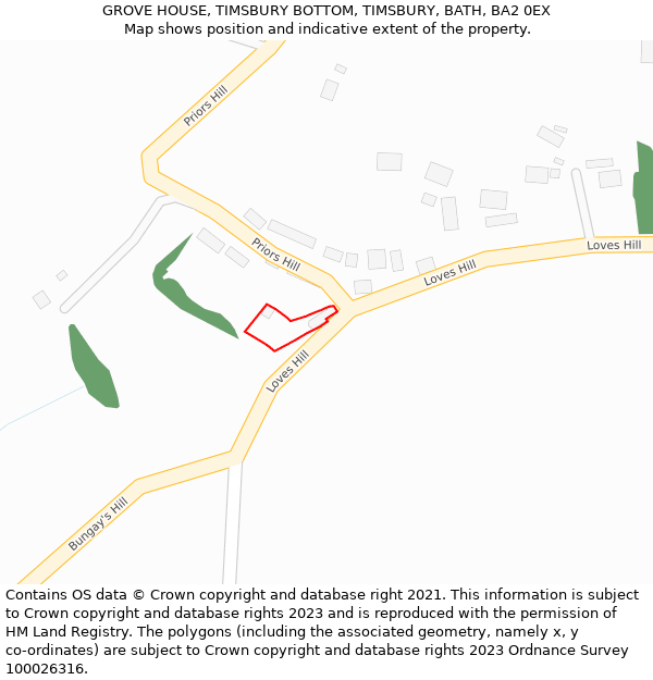 GROVE HOUSE, TIMSBURY BOTTOM, TIMSBURY, BATH, BA2 0EX: Location map and indicative extent of plot