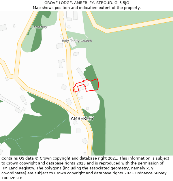 GROVE LODGE, AMBERLEY, STROUD, GL5 5JG: Location map and indicative extent of plot